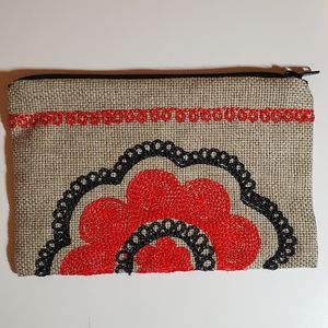 Embroidered Flower Toiletries Bag / Pencil Case with zipper and silky inside